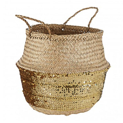 Gold Sequin Large Basket 37cm