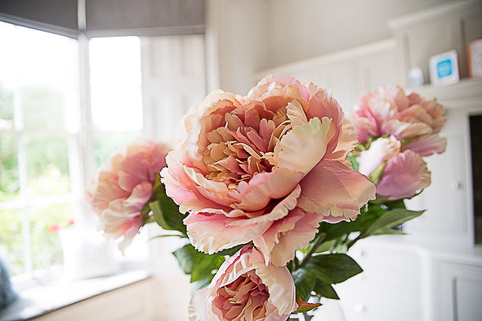 3 Faux Pink Peony Stems