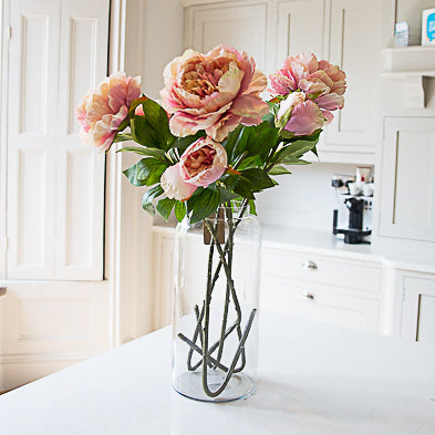 3 Faux Pink Peony Stems