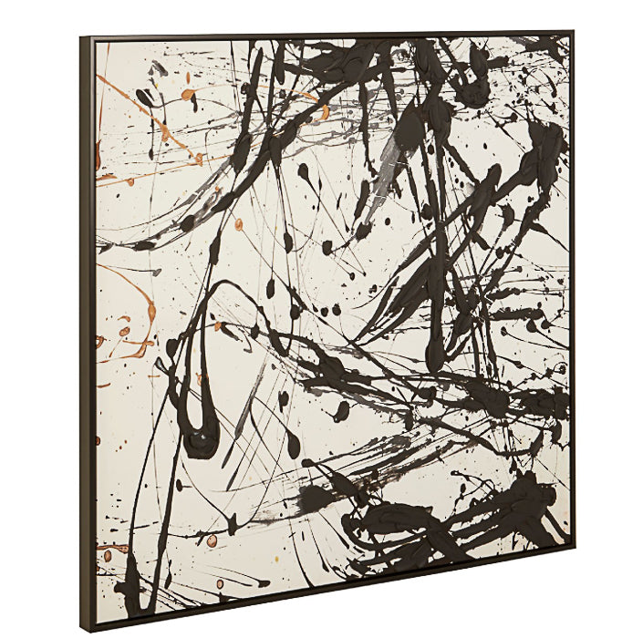 Square wooden frame Statement piece Abstract design Jackson Pollock style