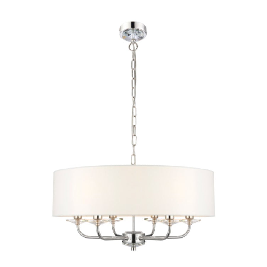 Chloe 6 Light Chrome Pendant with white shade