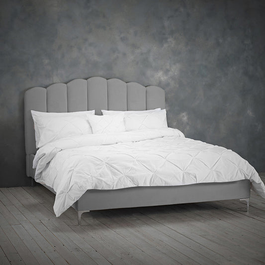 Grey Scalloped King Size Bed