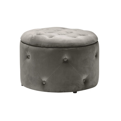 Grey Plush Velvet Storage Footsool
