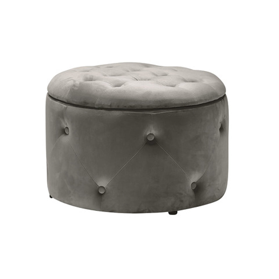 Grey Plush Velvet Storage Footsool