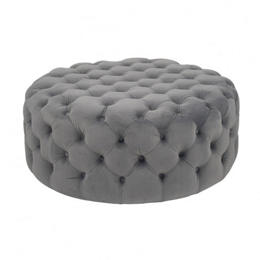 Grey Buttoned Pouffe 90cm