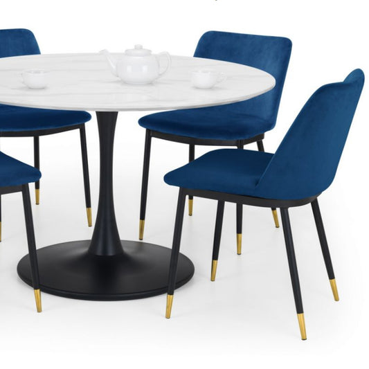 Holland Round Pedestal Table & 4 Delaunay Chairs Blue