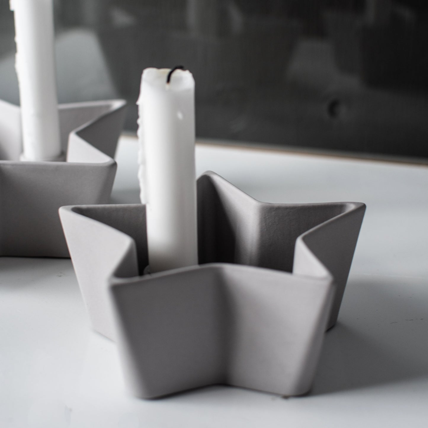 Grey Ceramic Star Candle Holder