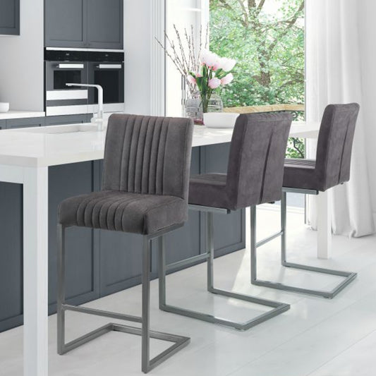 2 Grey Velvet Bar Stools