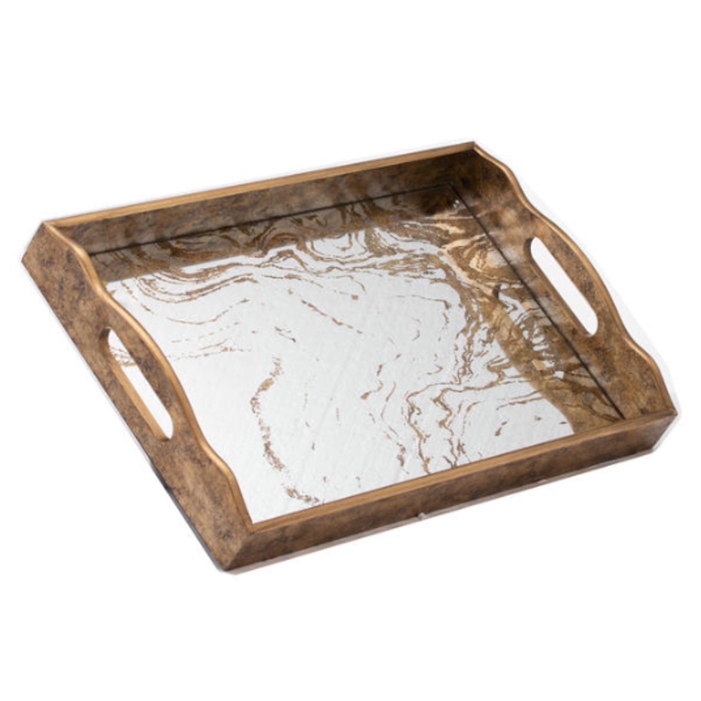 Gold Marble Effect Mirror Tray