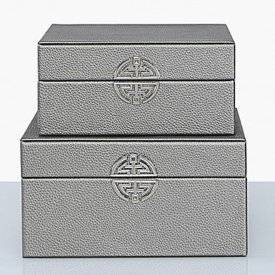Set of 2 Pewter Faux Leather Jewellery Boxes