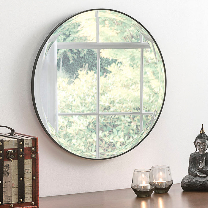 Black simplicity round wall mirror