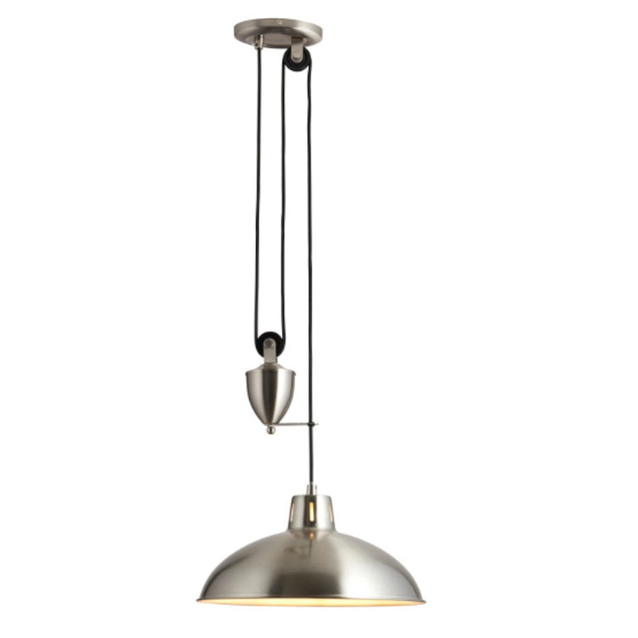 A stunning classic light that looks great above a kitchen island or dining table. Height can be adjusted to change the intensity of the light to suit the occasion. With a satin finish for a softer look. Width 37cm, Depth 37cm, Height 1.98m