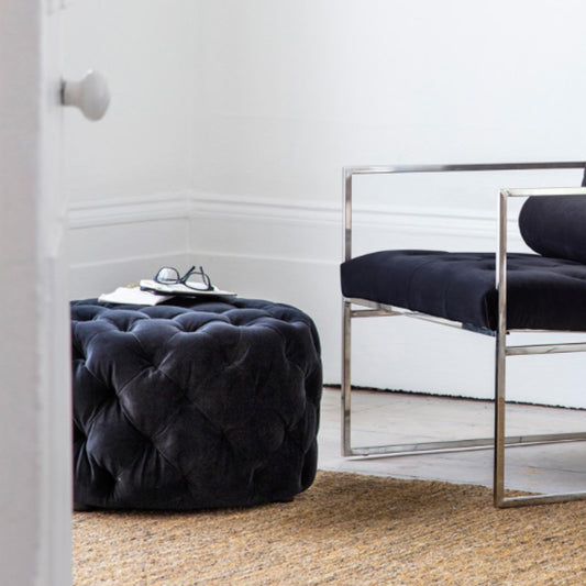 Segi Black Velvet Footstool 61cm