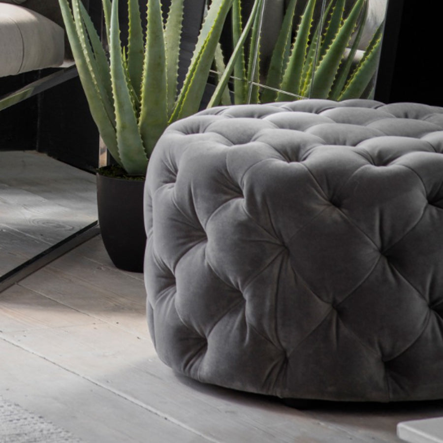 Sergi Grey Velvet Footstool
