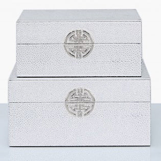 Set of 2 faux leather silver jewellery boxes