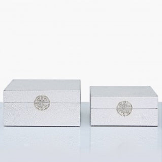 Set of 2 faux leather silver jewellery boxes