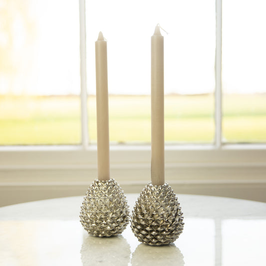 Silver Effect Pinecone Candle Holder