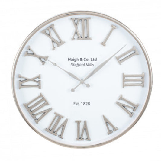 Silver & White Metal Clock 61cm