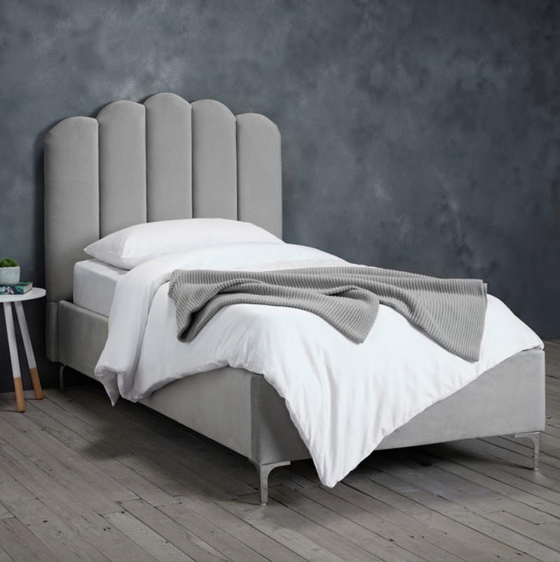 Grey single velvet bed discount