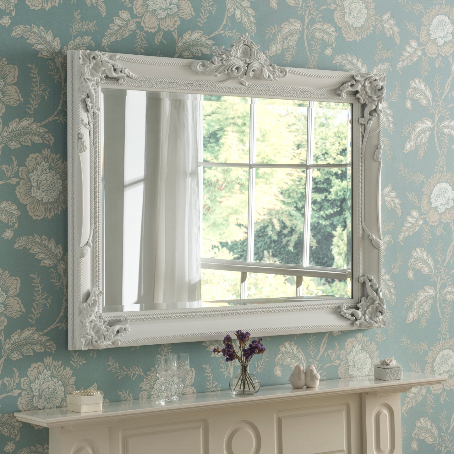 White Baroque Mirror 108cm x 86cm