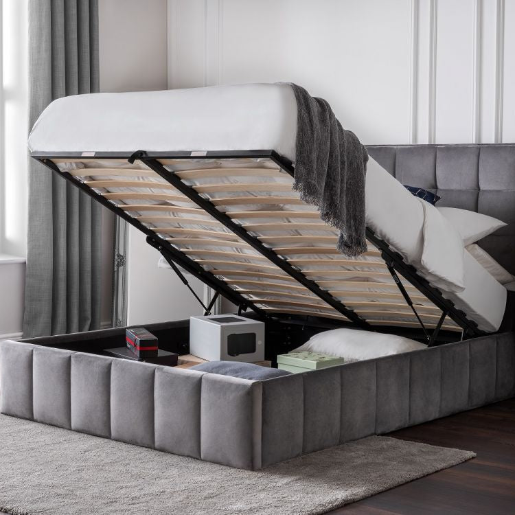 Gatsby Storage Ottoman Bed Grey Velvet
