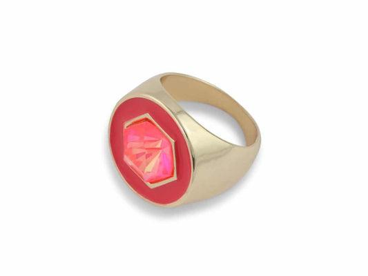 Niahe Hexagon Stone Signet Ring in Red, Pink and Gold