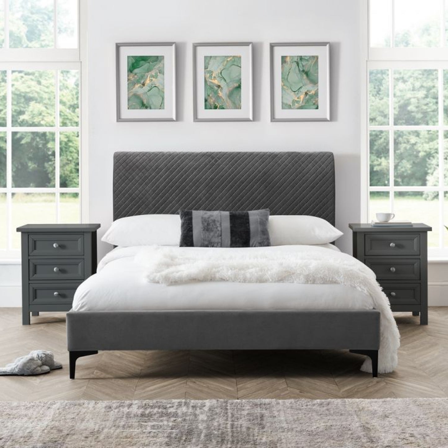 Sanderson Diamond Quilted Velvet Bed